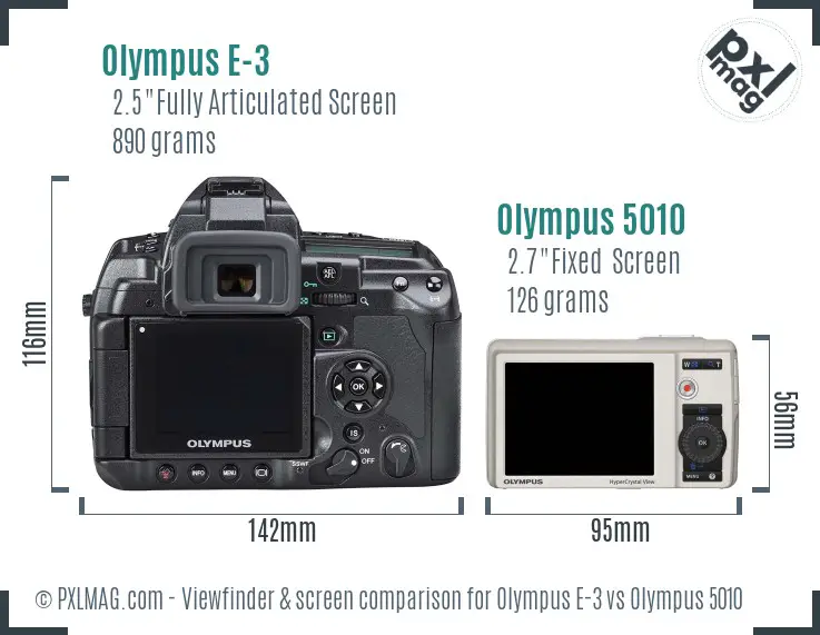 Olympus E-3 vs Olympus 5010 Screen and Viewfinder comparison