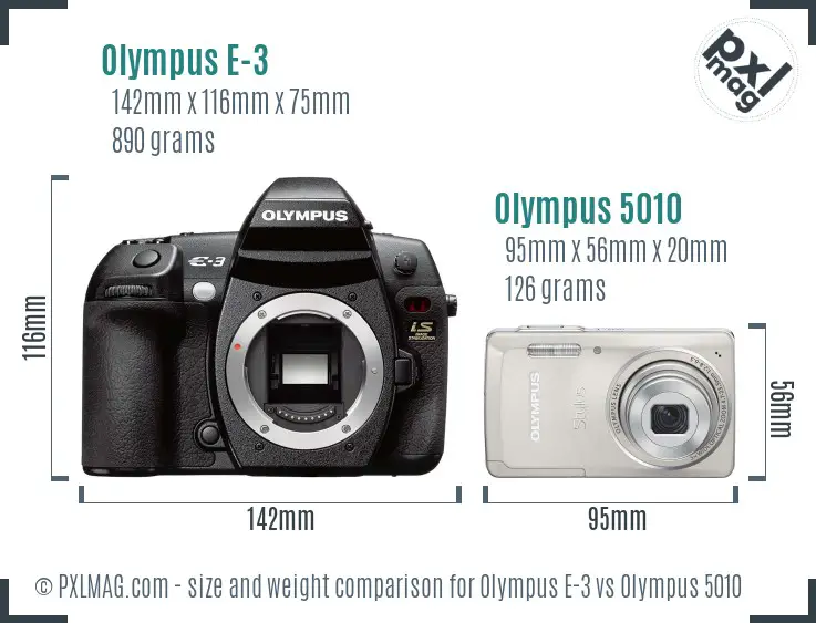 Olympus E-3 vs Olympus 5010 size comparison