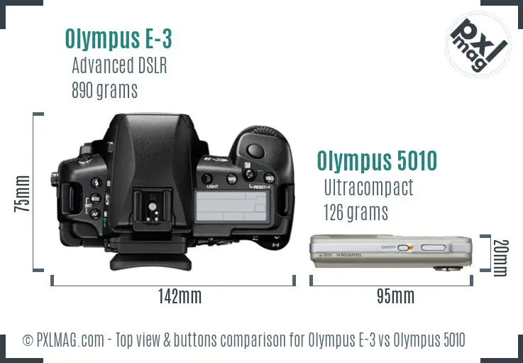 Olympus E-3 vs Olympus 5010 top view buttons comparison