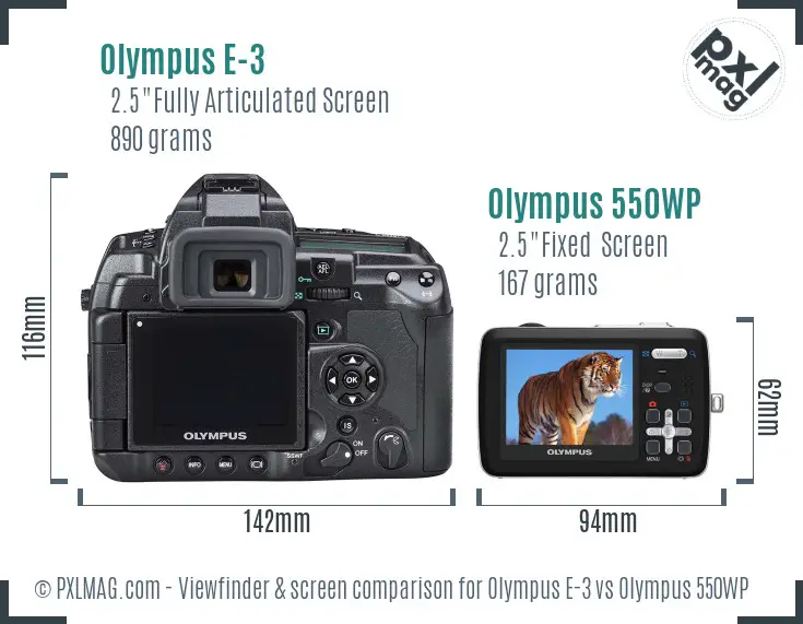 Olympus E-3 vs Olympus 550WP Screen and Viewfinder comparison