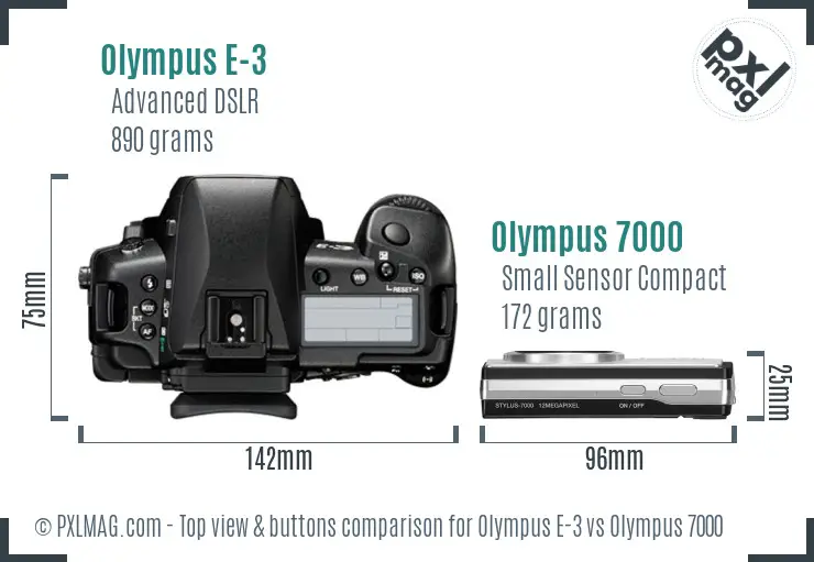 Olympus E-3 vs Olympus 7000 top view buttons comparison