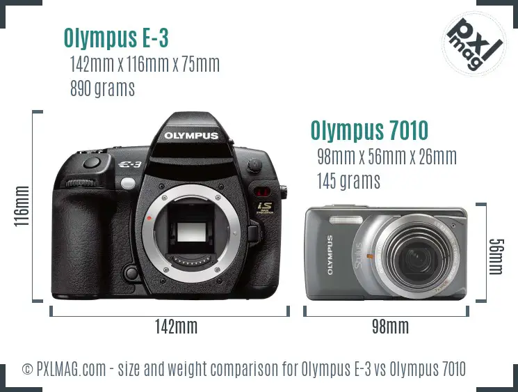 Olympus E-3 vs Olympus 7010 size comparison