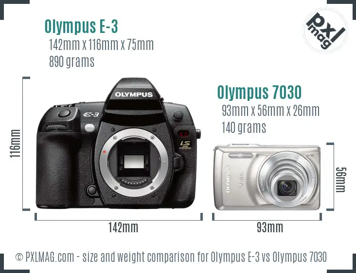 Olympus E-3 vs Olympus 7030 size comparison