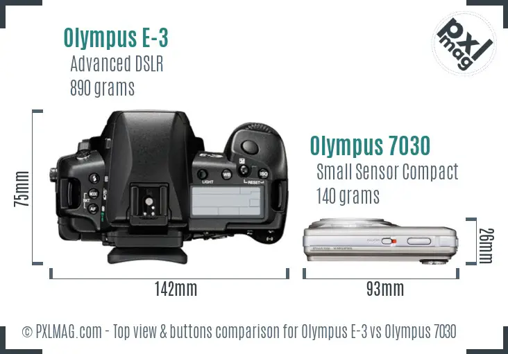 Olympus E-3 vs Olympus 7030 top view buttons comparison