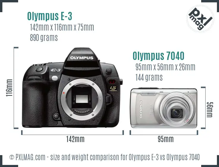 Olympus E-3 vs Olympus 7040 size comparison