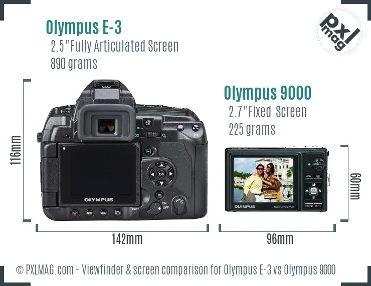 Olympus E-3 vs Olympus 9000 Screen and Viewfinder comparison