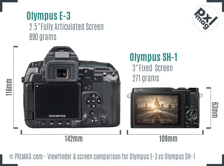 Olympus E-3 vs Olympus SH-1 Screen and Viewfinder comparison