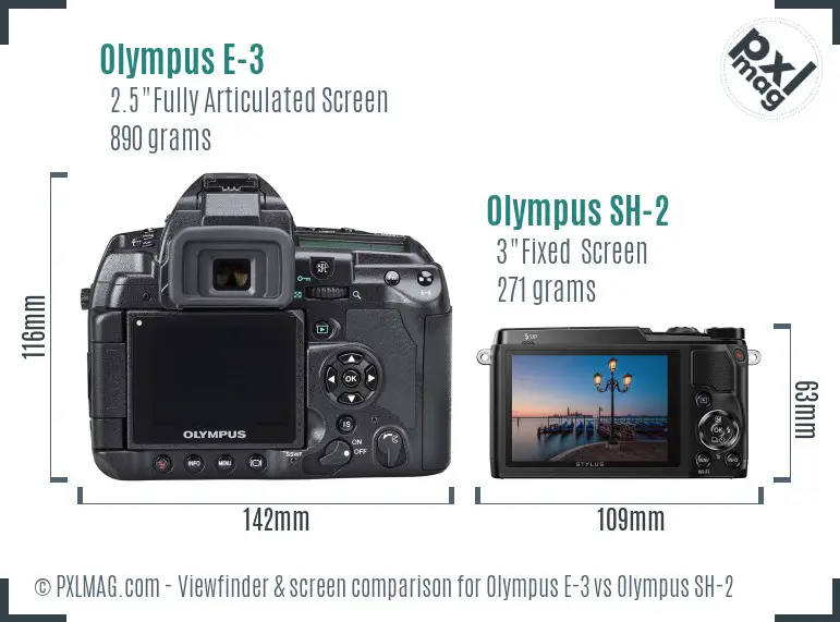 Olympus E-3 vs Olympus SH-2 Screen and Viewfinder comparison