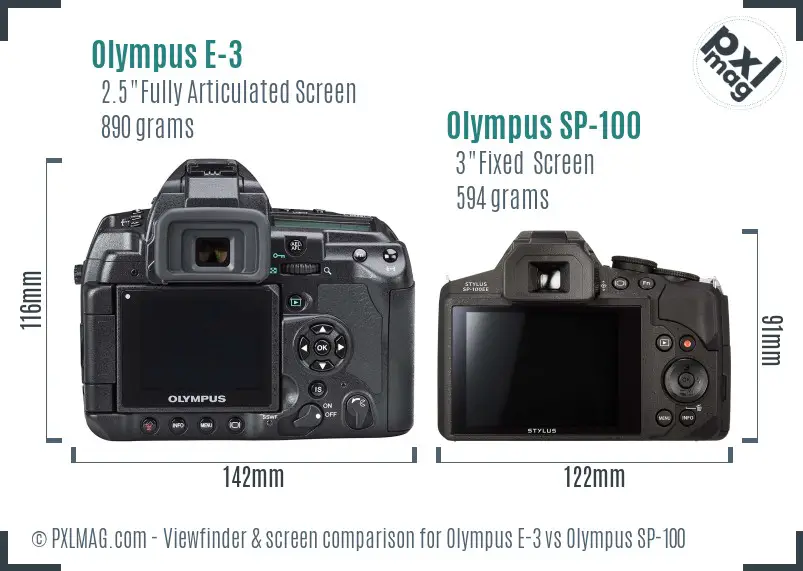 Olympus E-3 vs Olympus SP-100 Screen and Viewfinder comparison