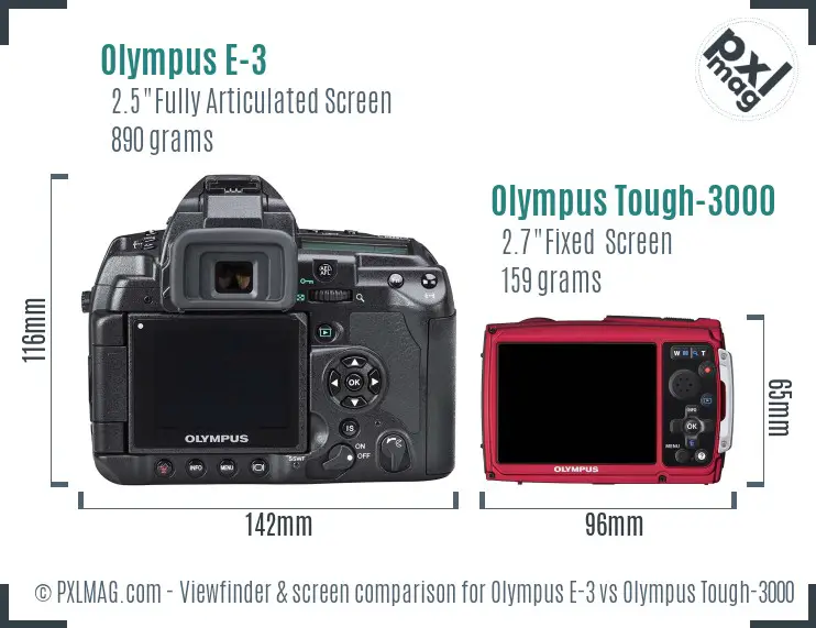 Olympus E-3 vs Olympus Tough-3000 Screen and Viewfinder comparison