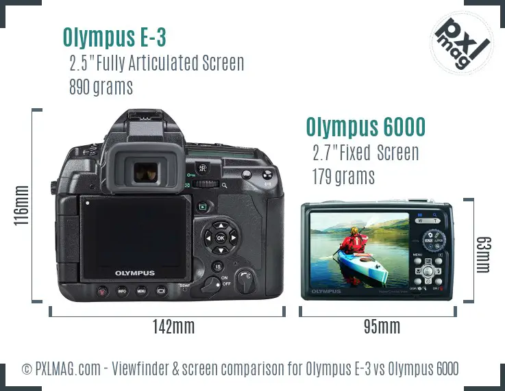 Olympus E-3 vs Olympus 6000 Screen and Viewfinder comparison