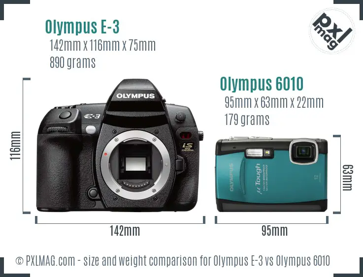 Olympus E-3 vs Olympus 6010 size comparison