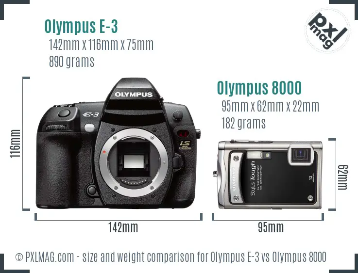Olympus E-3 vs Olympus 8000 size comparison