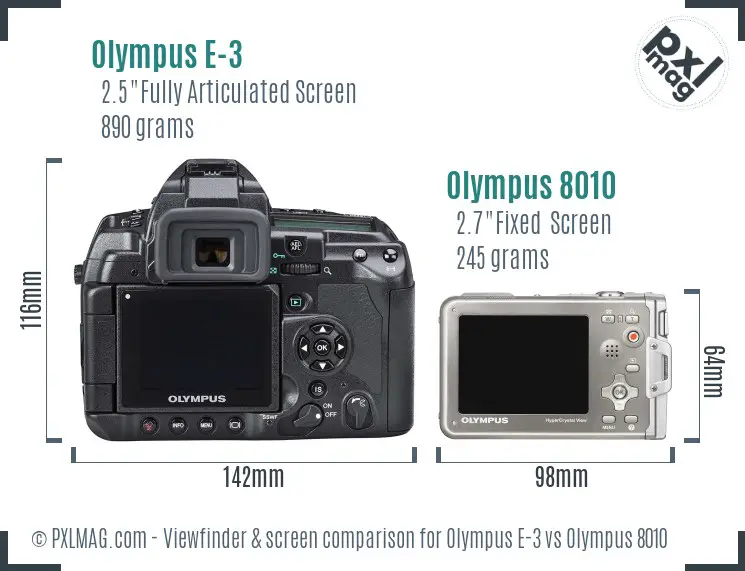 Olympus E-3 vs Olympus 8010 Screen and Viewfinder comparison