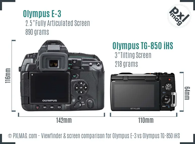 Olympus E-3 vs Olympus TG-850 iHS Screen and Viewfinder comparison