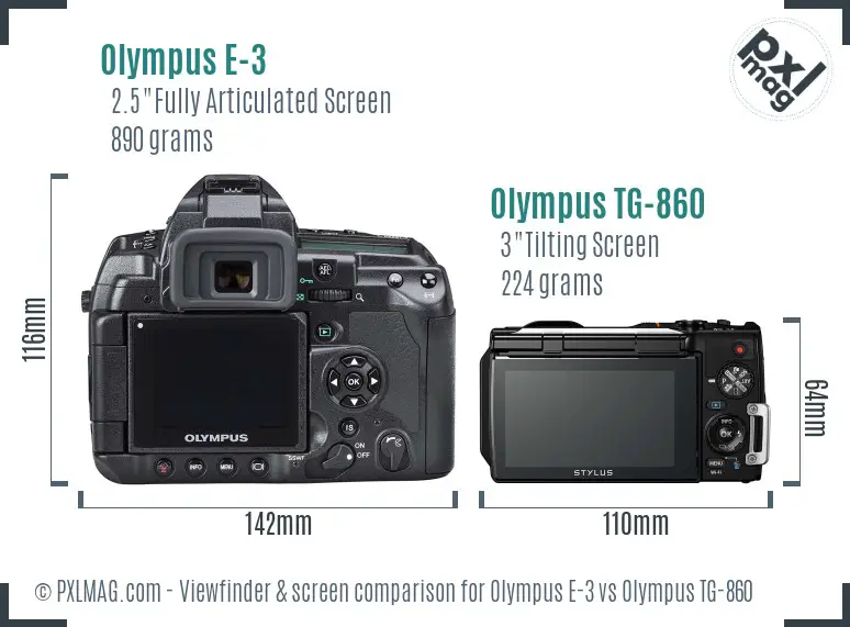 Olympus E-3 vs Olympus TG-860 Screen and Viewfinder comparison
