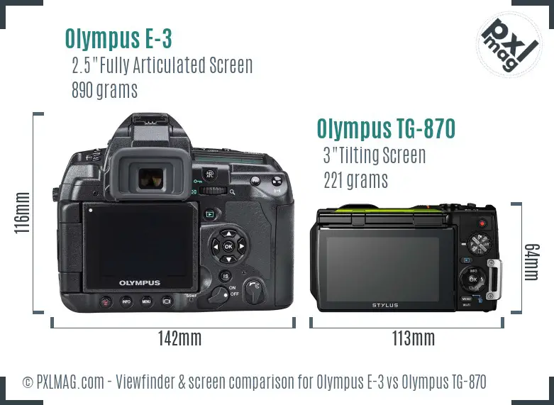 Olympus E-3 vs Olympus TG-870 Screen and Viewfinder comparison