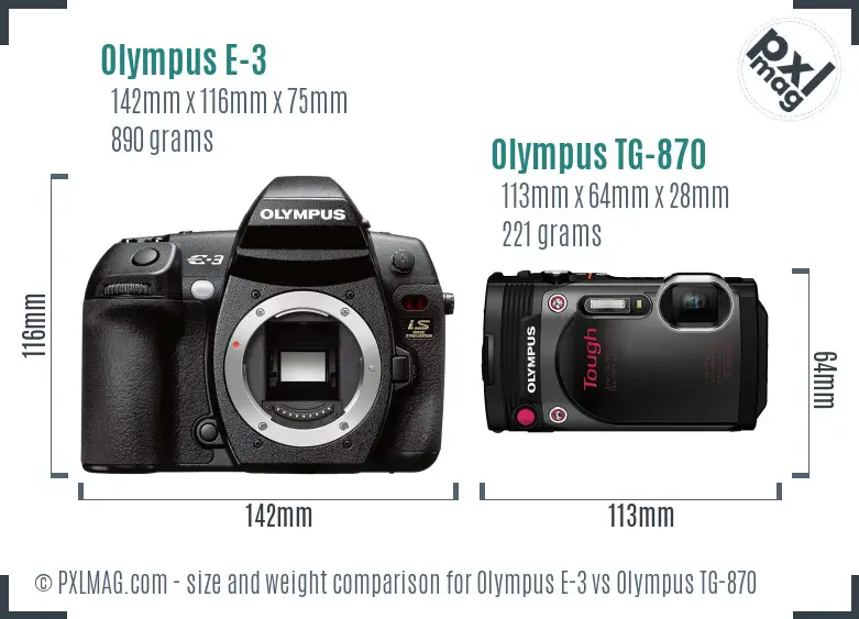 Olympus E-3 vs Olympus TG-870 size comparison