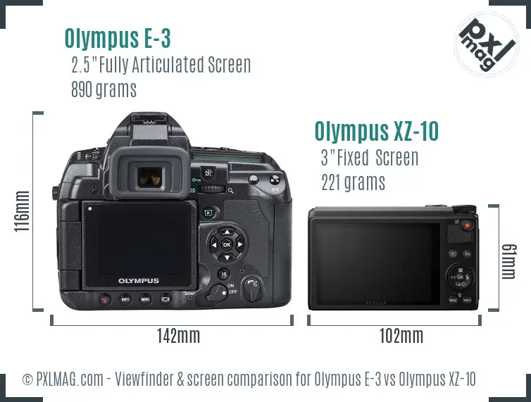 Olympus E-3 vs Olympus XZ-10 Screen and Viewfinder comparison