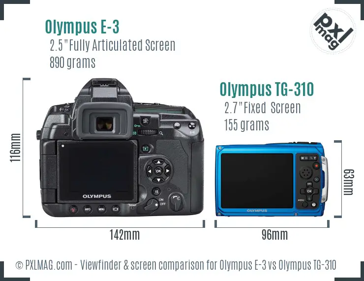 Olympus E-3 vs Olympus TG-310 Screen and Viewfinder comparison