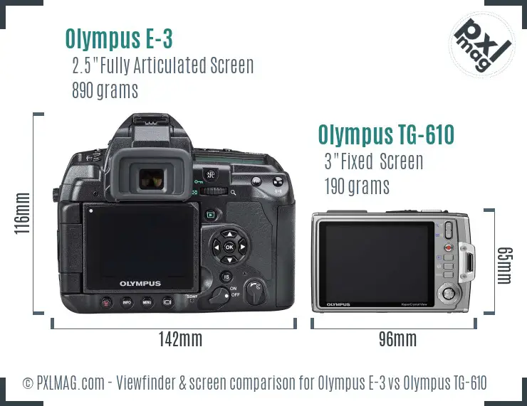 Olympus E-3 vs Olympus TG-610 Screen and Viewfinder comparison