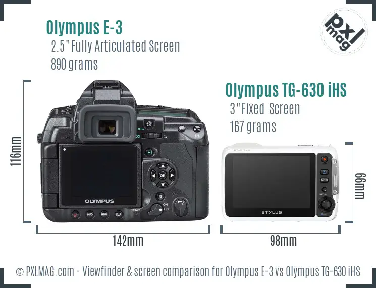 Olympus E-3 vs Olympus TG-630 iHS Screen and Viewfinder comparison