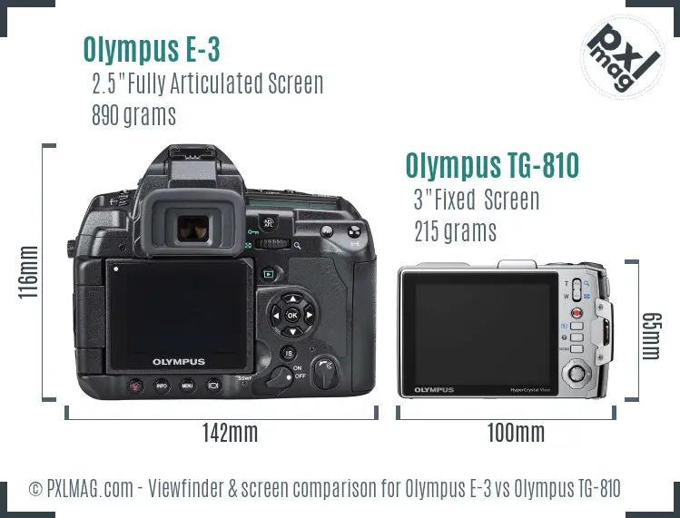 Olympus E-3 vs Olympus TG-810 Screen and Viewfinder comparison