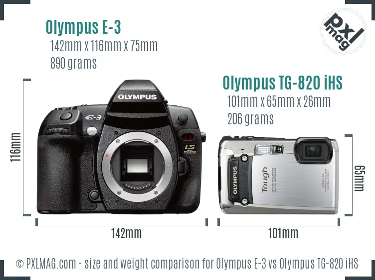 Olympus E-3 vs Olympus TG-820 iHS size comparison