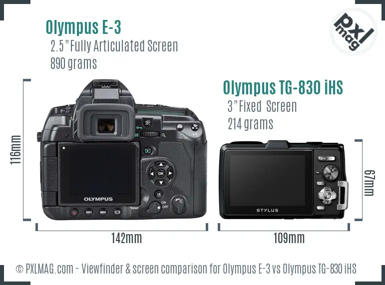 Olympus E-3 vs Olympus TG-830 iHS Screen and Viewfinder comparison