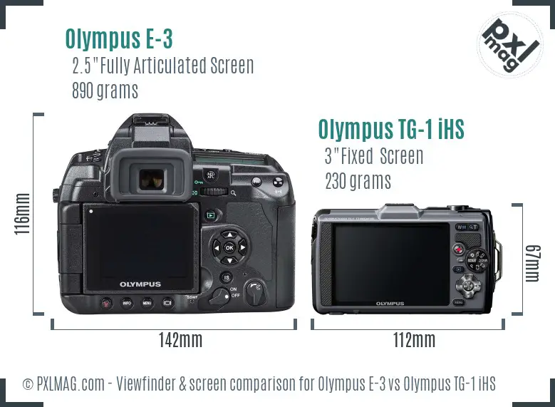 Olympus E-3 vs Olympus TG-1 iHS Screen and Viewfinder comparison