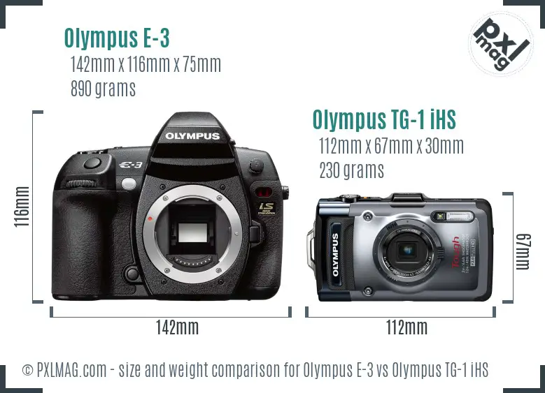 Olympus E-3 vs Olympus TG-1 iHS size comparison