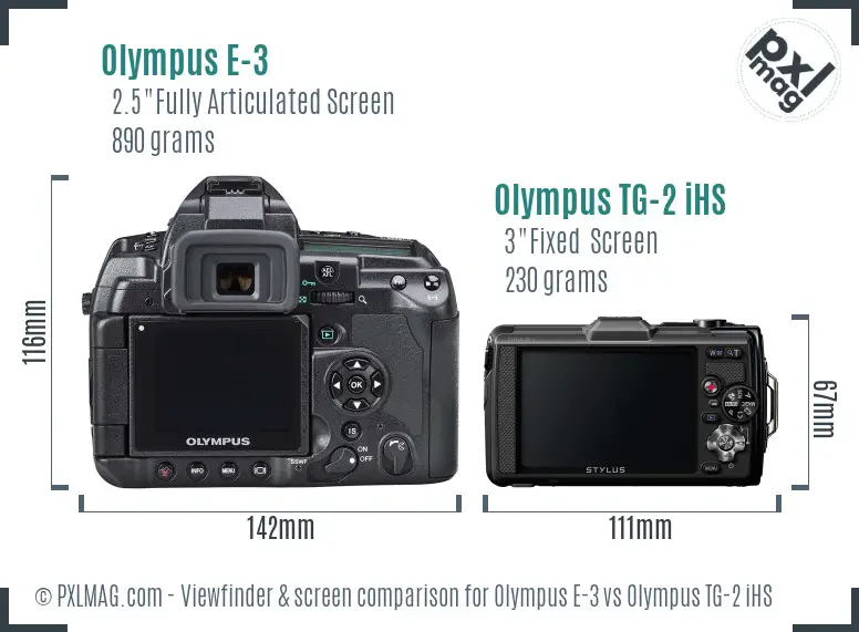 Olympus E-3 vs Olympus TG-2 iHS Screen and Viewfinder comparison