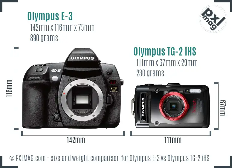 Olympus E-3 vs Olympus TG-2 iHS size comparison