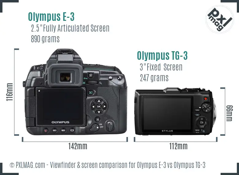 Olympus E-3 vs Olympus TG-3 Screen and Viewfinder comparison