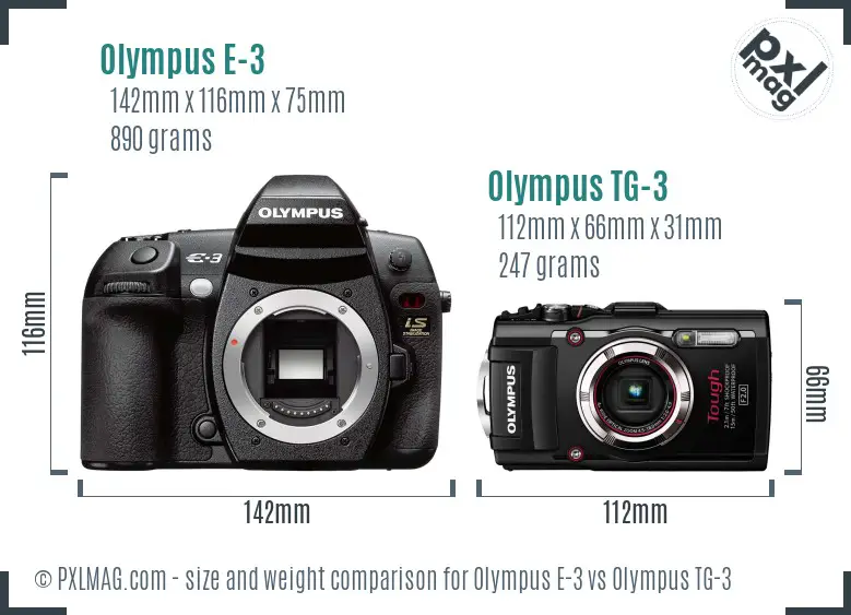 Olympus E-3 vs Olympus TG-3 size comparison