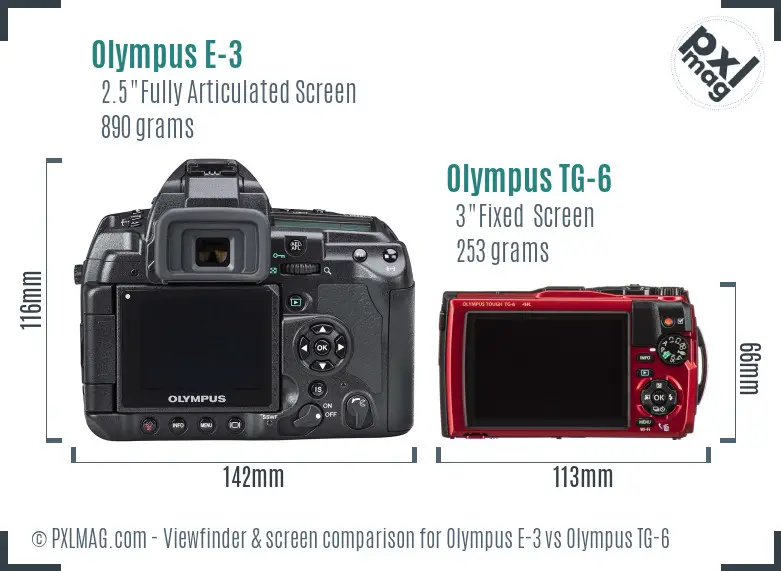 Olympus E-3 vs Olympus TG-6 Screen and Viewfinder comparison
