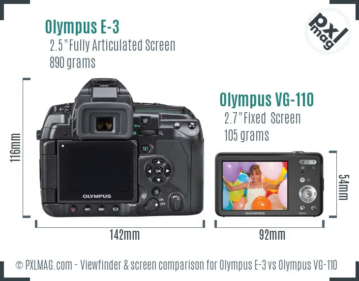 Olympus E-3 vs Olympus VG-110 Screen and Viewfinder comparison