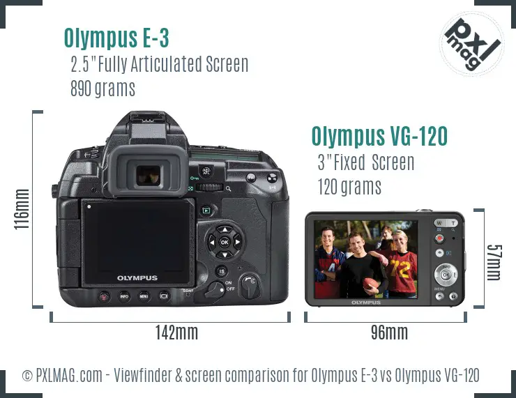 Olympus E-3 vs Olympus VG-120 Screen and Viewfinder comparison