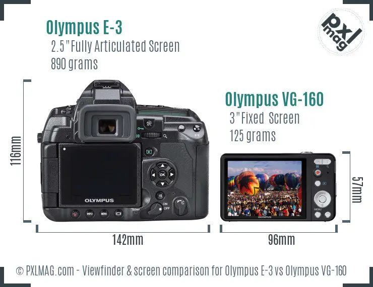 Olympus E-3 vs Olympus VG-160 Screen and Viewfinder comparison