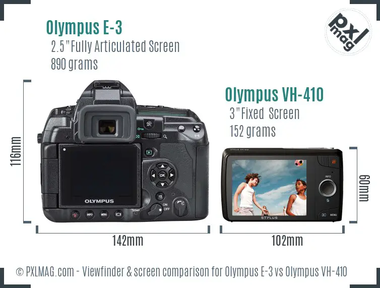 Olympus E-3 vs Olympus VH-410 Screen and Viewfinder comparison