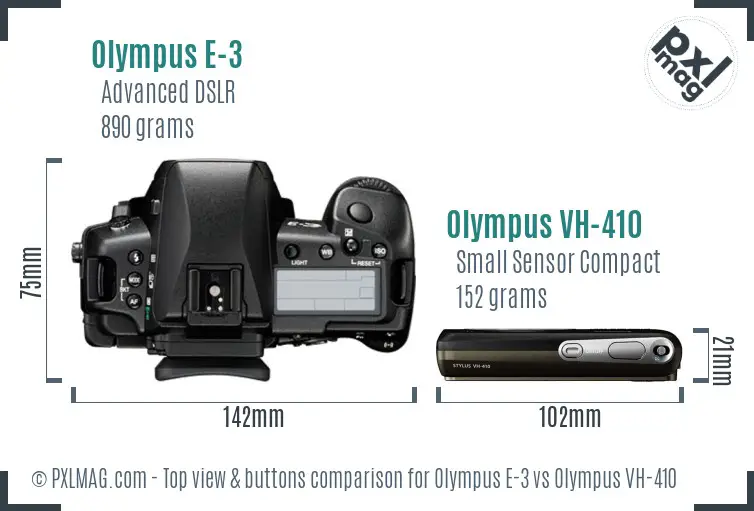 Olympus E-3 vs Olympus VH-410 top view buttons comparison