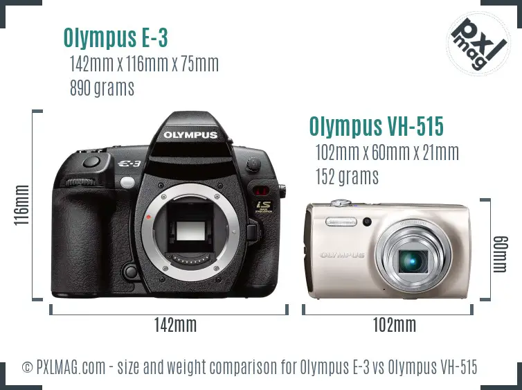 Olympus E-3 vs Olympus VH-515 size comparison