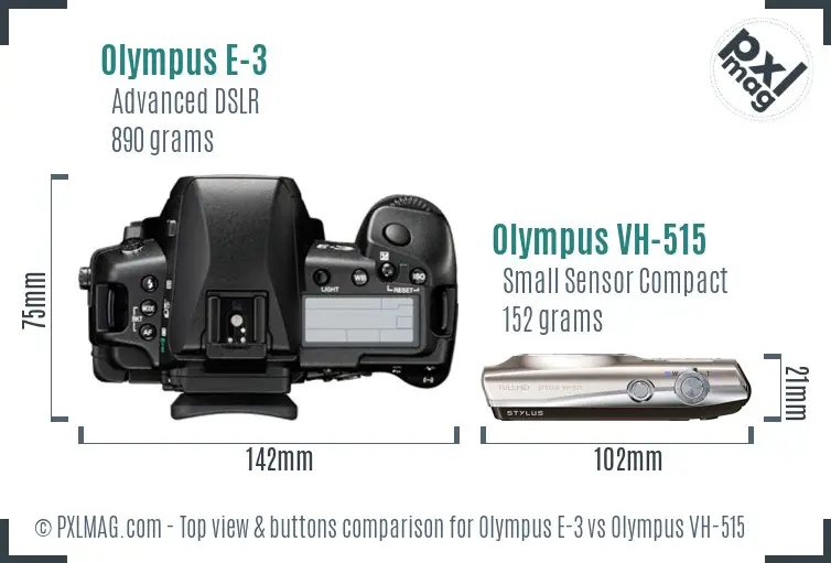 Olympus E-3 vs Olympus VH-515 top view buttons comparison