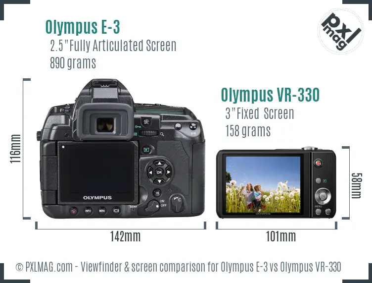 Olympus E-3 vs Olympus VR-330 Screen and Viewfinder comparison