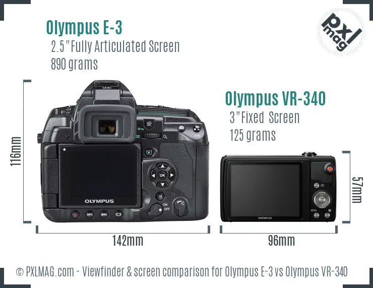 Olympus E-3 vs Olympus VR-340 Screen and Viewfinder comparison