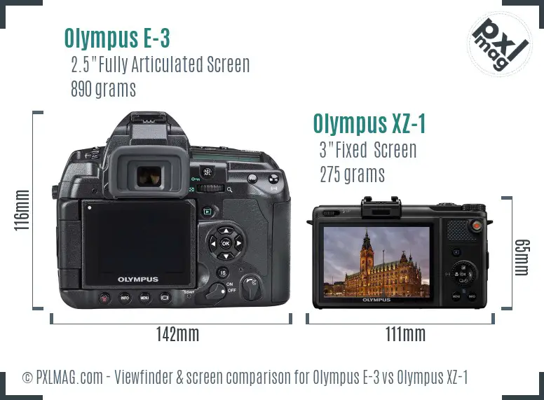 Olympus E-3 vs Olympus XZ-1 Screen and Viewfinder comparison