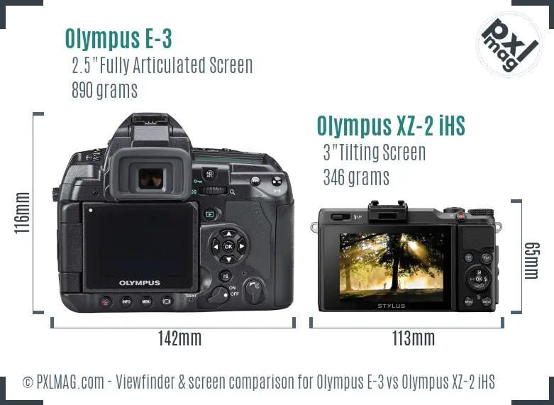 Olympus E-3 vs Olympus XZ-2 iHS Screen and Viewfinder comparison