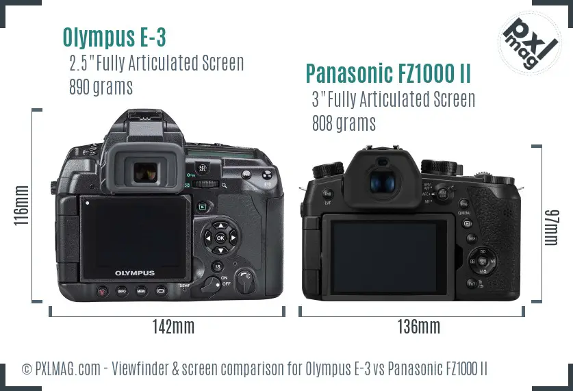 Olympus E-3 vs Panasonic FZ1000 II Screen and Viewfinder comparison