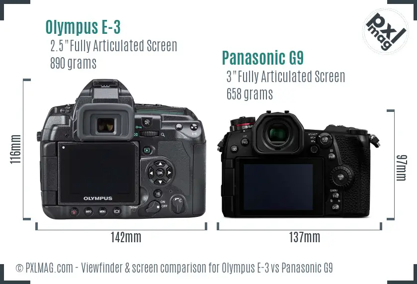 Olympus E-3 vs Panasonic G9 Screen and Viewfinder comparison