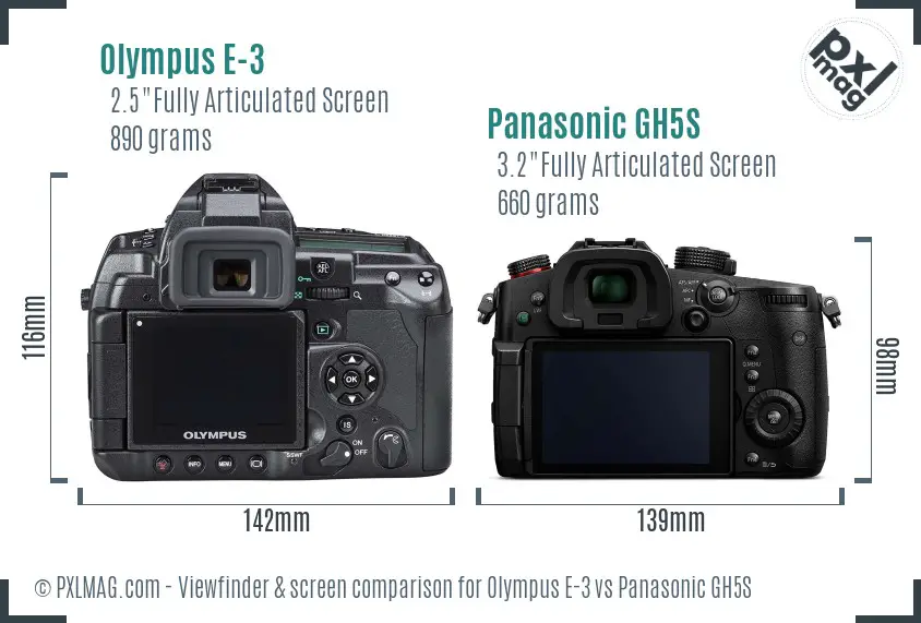 Olympus E-3 vs Panasonic GH5S Screen and Viewfinder comparison